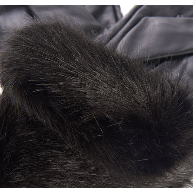 Barbour Fur Trimmed Leather Gloves Black
