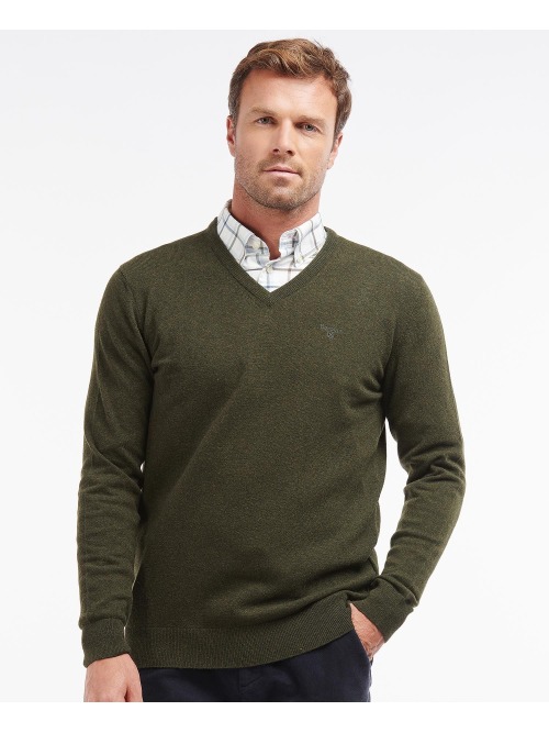 Green Marl Lambswool V-Neck Jumper