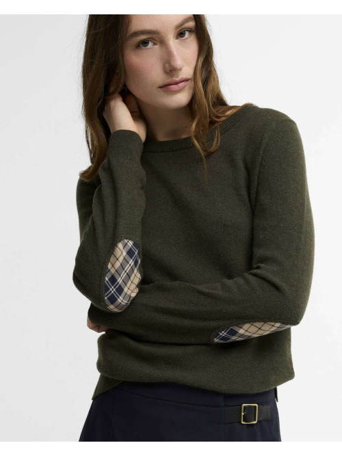 Barbour Pendle Crew Neck Jumper Olive Birchwood Tartan